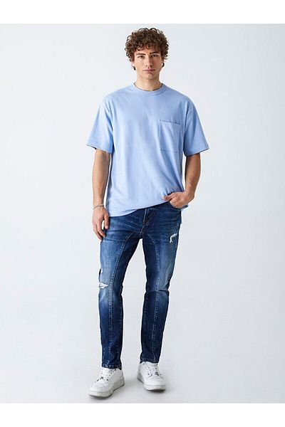 Ltb Tricou albastru cu buzunar relaxat