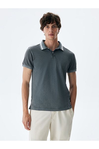 Ltb Κανονικό γκρι μπλουζάκι με κοντό μανίκι Polo Neck
