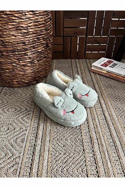 Behtah Kundura Desenli Yarım Bot Ultra Hafif Rahat Panduf Kadın Ev Botu Ev Ayakkabısı Sıcacık Yünlü