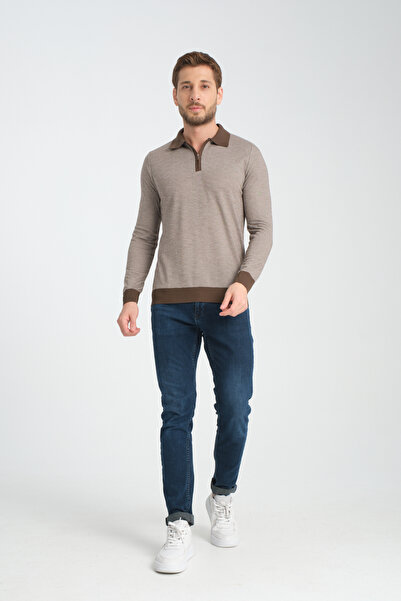 GW Μακρυμάνικο πλεκτό πουλόβερ ASAU Ανδρική υφή Jacquard Slim Fit Polo λαιμόκοψη με φερμουάρ