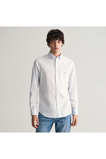 Gant Erkek Mavi Regular Fit Çizgili Düğmeli Yaka Gömlek