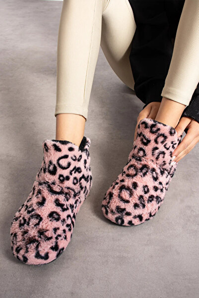 Behtah Kundura Leopard Patterned Women's Shoes - Wool, Thick Light Sole Home Boots