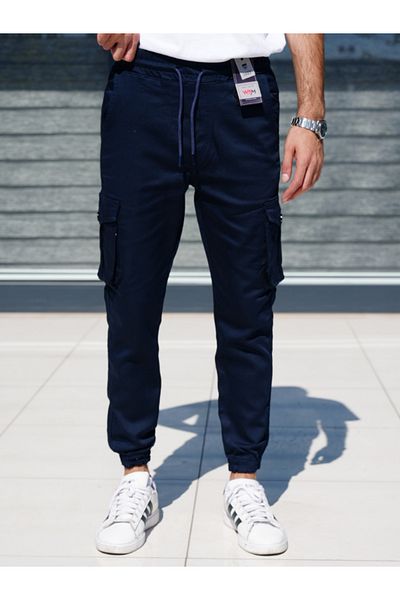 WKM Pantaloni de jogging pentru bărbați, cu tăietură normală, cu buzunare cargo și talie elastică