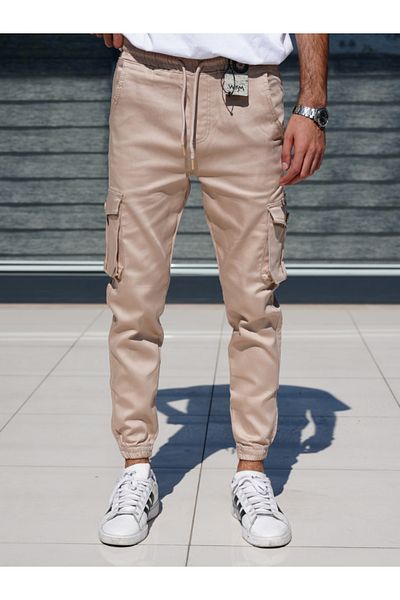 WKM Pantaloni de jogging pentru bărbați, cu tăietură normală, cu buzunare cargo și talie elastică