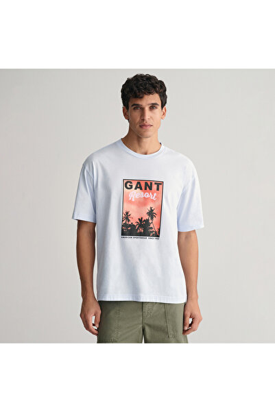 Gant Erkek Mavi Regular Fit Bisiklet Yaka Baskılı T-shirt