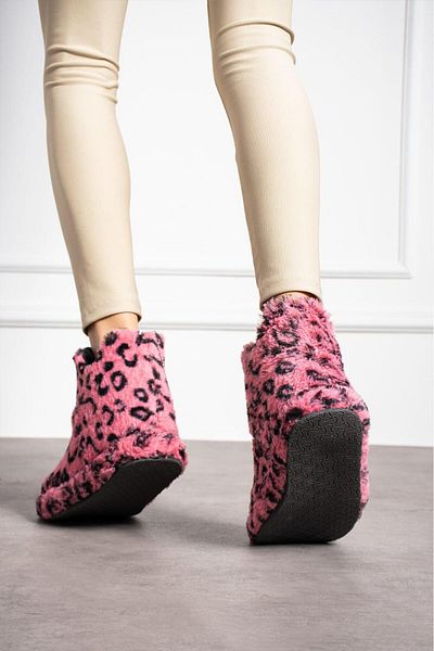 Behtah Kundura Γυναικεία παπούτσια με στάμπα Leopard - Μάλλινες, χοντρές ελαφριές μπότες για το σπίτι