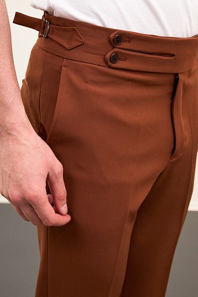 Mcr Ανδρικό παντελόνι Flat Super Slim Fit με λεπτομέρεια ζώνης με αγκράφα στη μέση Hazelnut - 38265.24y