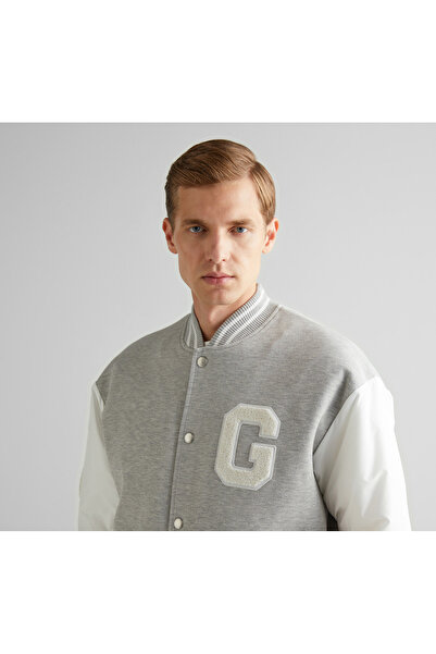 Gant Erkek Gri Relaxed Fit Hakim Yaka Logolu Bomber Ceket