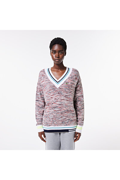 Lacoste Contrast Stripe V Neck Alpaga Sweater