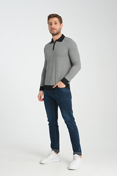 GW ASAU Чоловічий трикотажний светр з довгими рукавами, коміром-поло, застібкою-блискавкою та рельєфним візерунком