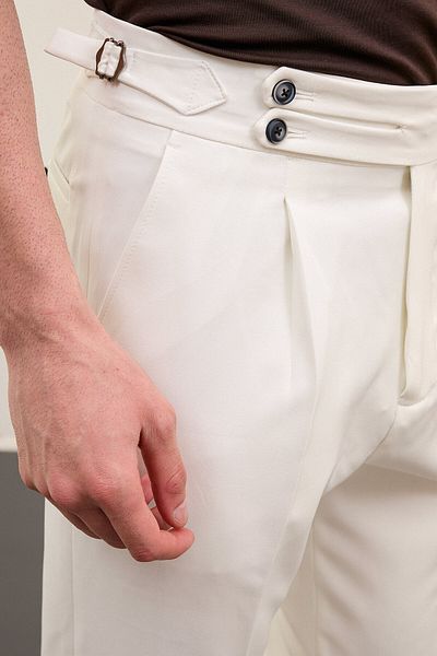 Mcr Ανδρικό παντελόνι με πλισέ Flat Super Slim Fit με λεπτομέρεια ζώνης με αγκράφα στη μέση Ecru - 38259.24y