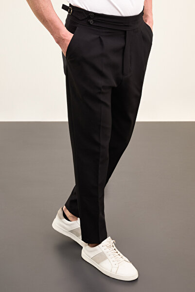 Mcr Прямі брюки Super Slim Fit з поясом на пряжці та складками, чорні - 38259.24Y