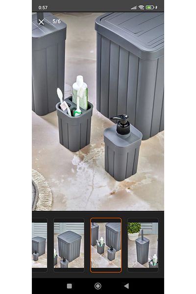 GenelTedarik Anthracite Corded 4 Piece Bathroom Toilet Set