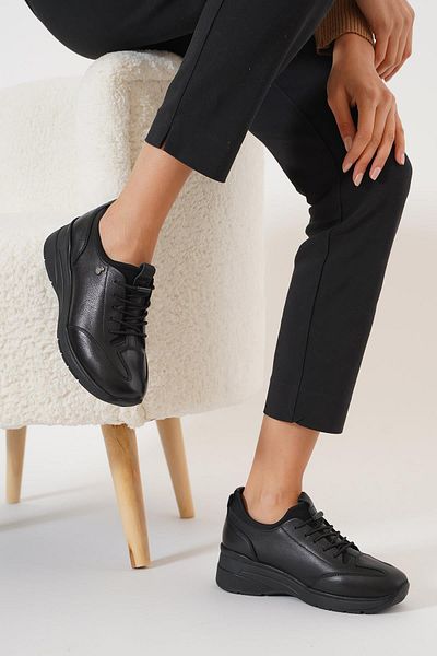 Moda Pie Pantofi de damă negri din piele naturală - Adel Rubber Bonded