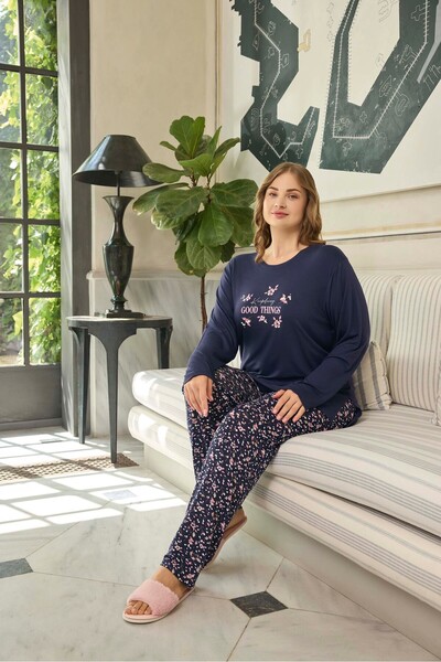Aydoğan Aydoğan 240646    Battal Viskon Long Sleeve Pajamas Set