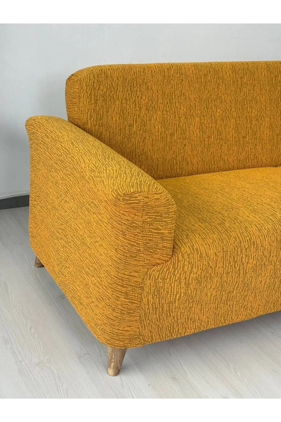 MAVİ YELKEN HOME طقم غطاء أريكة جاكار أنثراسايت مرن (2 قطعة من 3، 2 قطعة من 1)