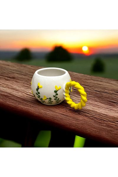 SeraCEY Bubble Knitting Handle Embossed Ivy Flower Pattern Handmade Ceramic Mug