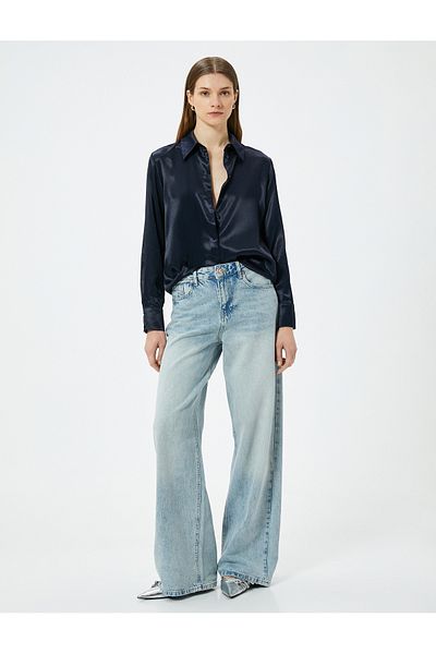 Koton Long Sleeve Satin Shirt - Buttoned Design