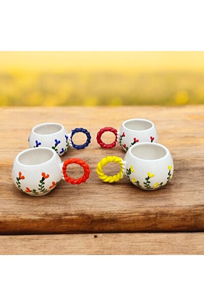 SeraCEY Set of 4 Bubble Knitted Handles Embossed Ivy Floral Pattern Handmade Ceramic Mug