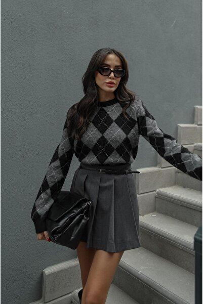 Havoş Black Mariska Diamond Patterned Sweater