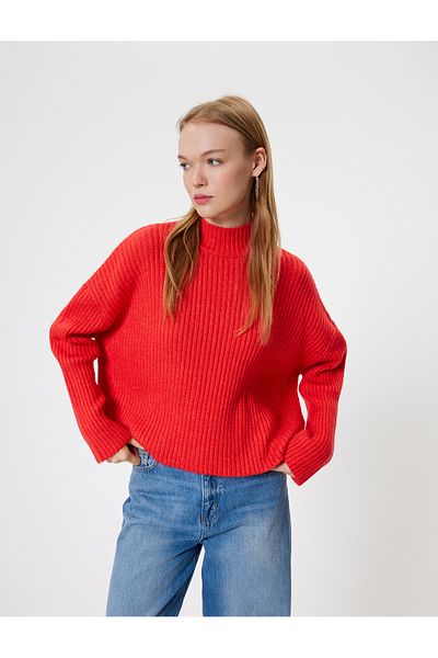 Koton Stand Collar Long Sleeve Oversize Knitwear Sweater
