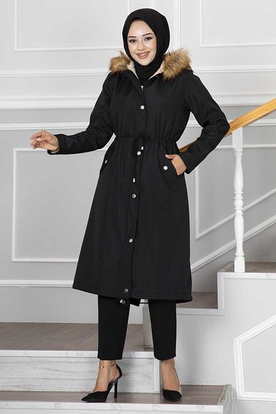 MonaModda Ayla Tunnel Belted Hijab Coat Black