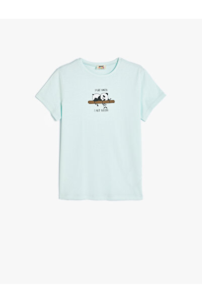 Koton Tişört Panda Baskılı Kısa Kollu Bisiklet Yaka Pamuklu