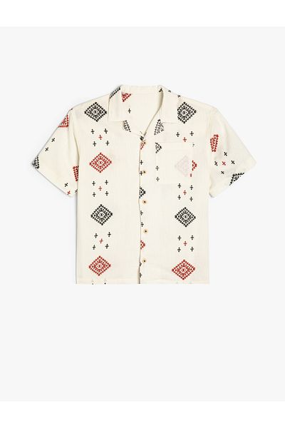 Koton Cotton Single Pocket Short Sleeve Shirt - Print Detail