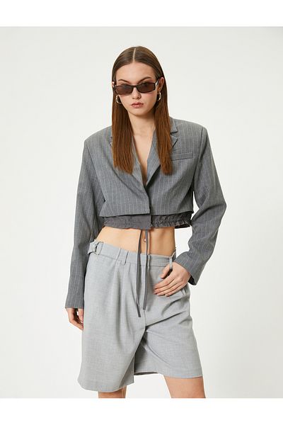 Koton Waist Detailed Crop Blazer Jacket - Tied Double Breasted