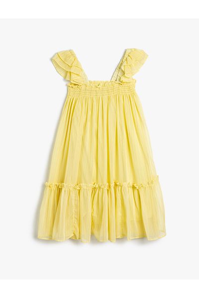 Square Neck Ruffle Detailed Sling Dress