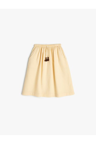 Koton Cotton Long Skirt - Elastic Waist and Tassel Detail