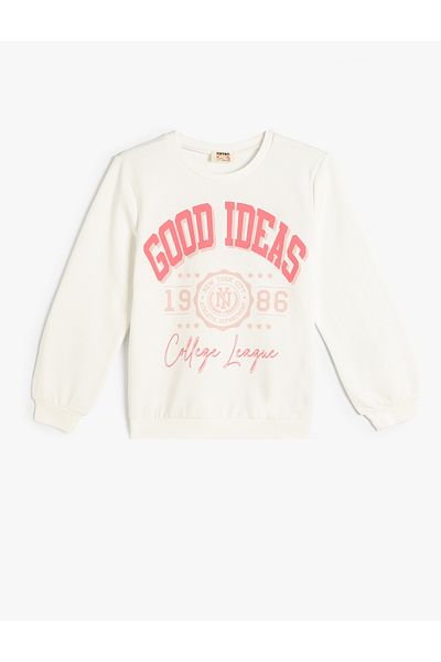 Koton Bavlněná mikina s dlouhým rukávem - Crew Neck, Slogan Printed
