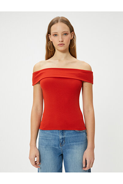 Koton Madonna Collar T-Shirt Off-The-Shoulder Slim Fit