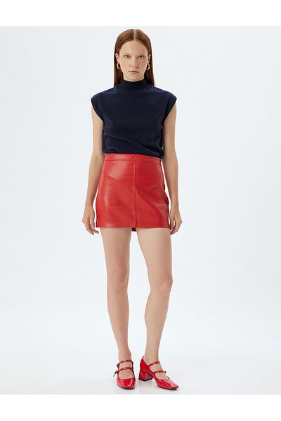 Koton Faux Leather Mini Skirt - Standard Waist