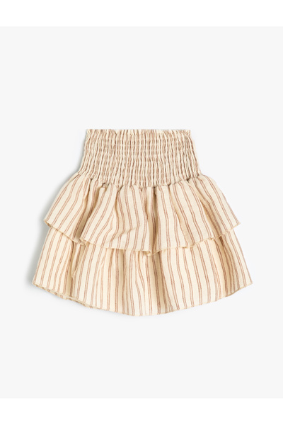 Koton Layered Linen Skirt - Elastic Waist and Gipe Detail