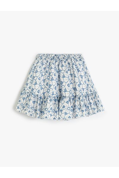 Koton Fustă cu model floral, cu talie elastică și detaliu cu volane