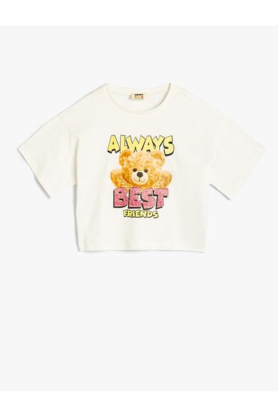 Koton Teddy Bear Printed Oversize T-Shirt - Crew Neck, Short Sleeve