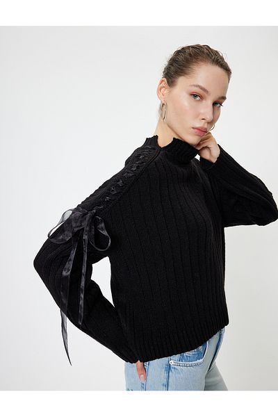 Koton Pulover cu mânecă lungă cu guler în picioare - Motiv din tricot cu panglică