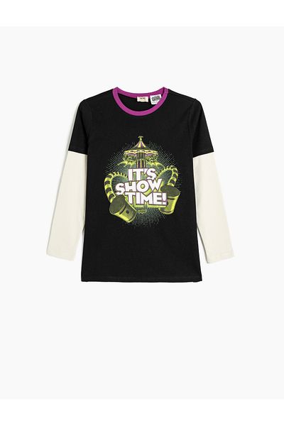 Koton Bavlněné tričko Beetlejuice s dlouhým rukávem - Crew Neck