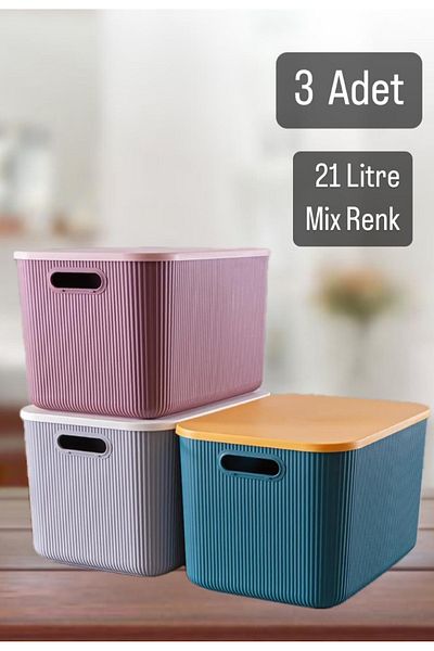 Bayev 3 Pieces Mix 21 Lt Storage Multi-Purpose In-Cabinet Organizer Box - Toy and Laundry Basket