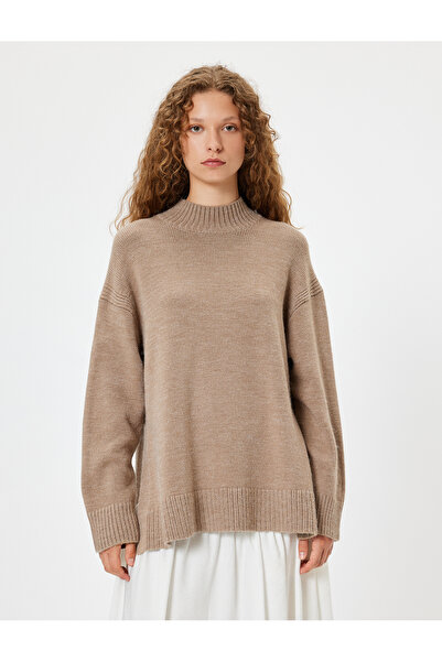 Koton Comfortable Long Sleeve Knitwear Tunic Sweater - Stand Collar