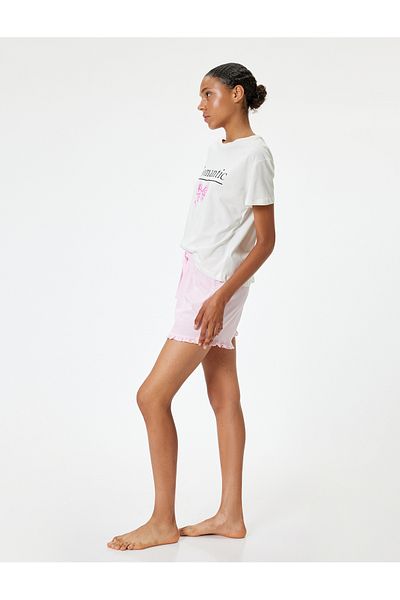 Koton Pyjama-Set mit Schleifen-Print und Shorts mit Rüschendetail