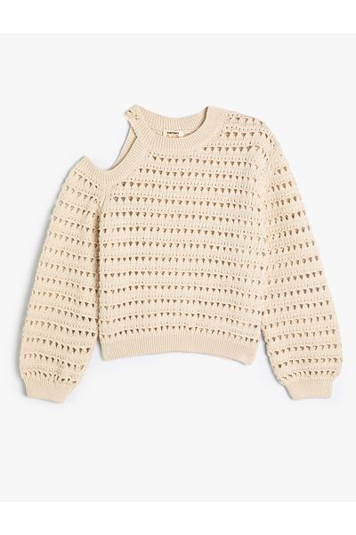 Koton Sweater Openwork Round Neck Long Sleeve with Window Detail