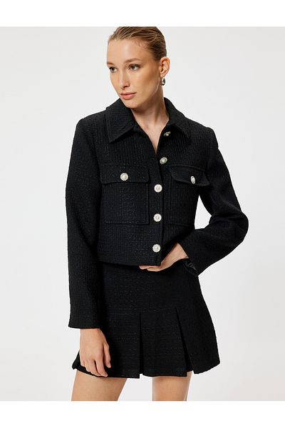 Koton High Waist Mini Pleated Tweed Skirt