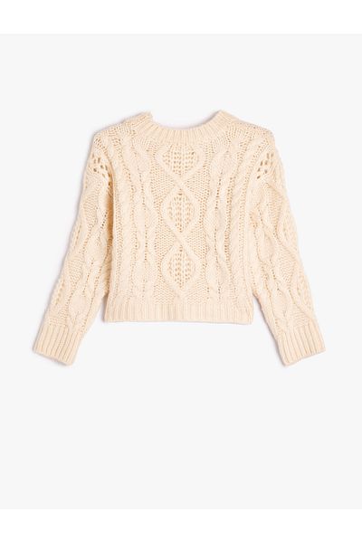 Koton Hosszú ujjú környakú Basic kötöttáru pulóver - Hair Knit Detail