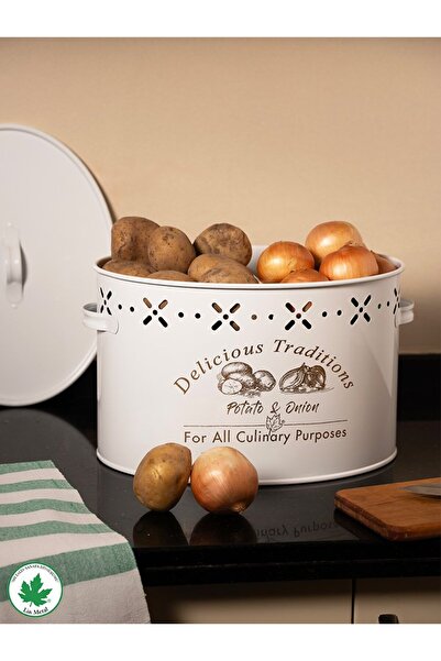 linmetal Büyük Boy Bölmeli Lüx Metal Patates Soğan Kovası Beyaz