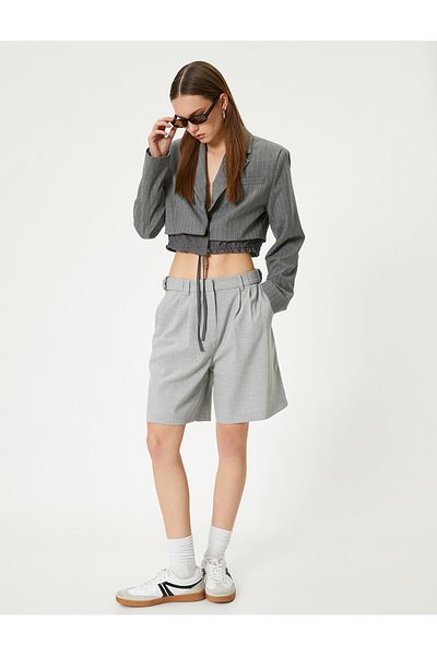 Koton Waist Detailed Crop Blazer Jacket - Tied Double Breasted