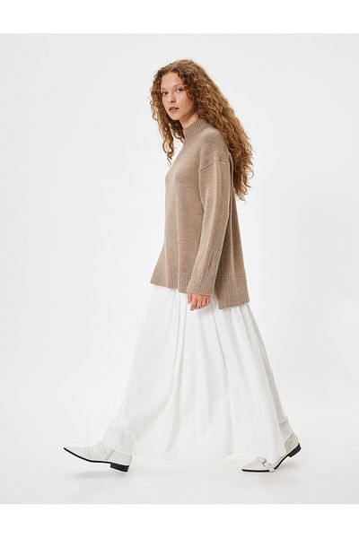 Koton Comfortable Long Sleeve Knitwear Tunic Sweater - Stand Collar
