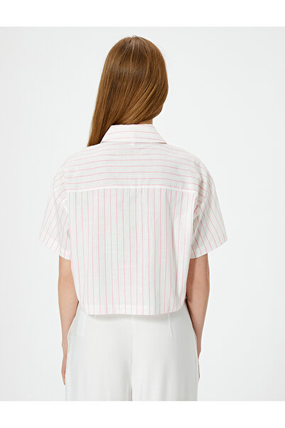 Koton Klasická košile s proužkovaným krátkým rukávem z bavlny