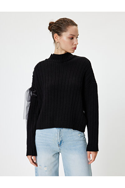 Koton Pulover cu mânecă lungă cu guler în picioare - Motiv din tricot cu panglică